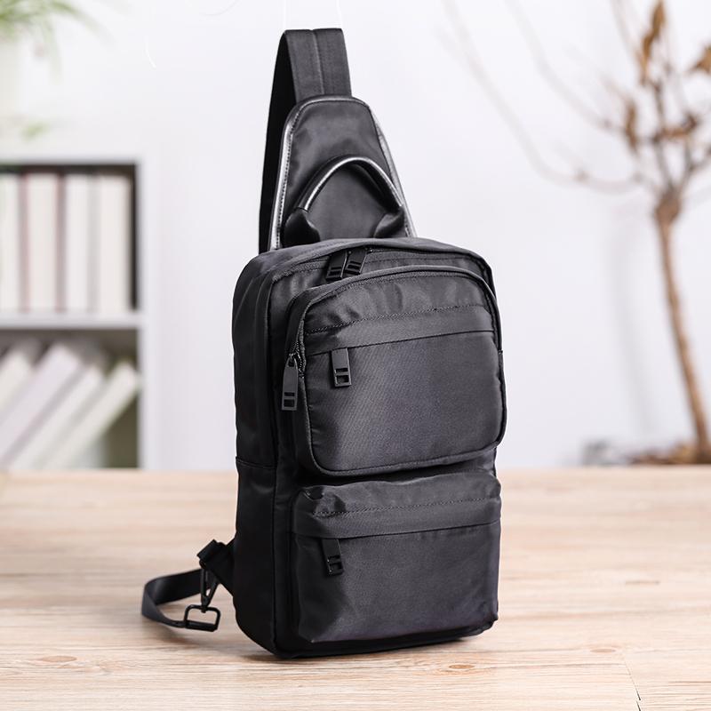 Cool Black Nylon Men's Sling Bag Chest Bag Nylon One shoulder Backpack Sling Pack For Men