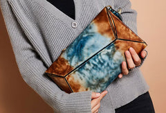 Handmade Vintage Leather Handbag Geometirc Envelope Crossbody Bag Shoulder bag Leather Clutch Wallet For Women