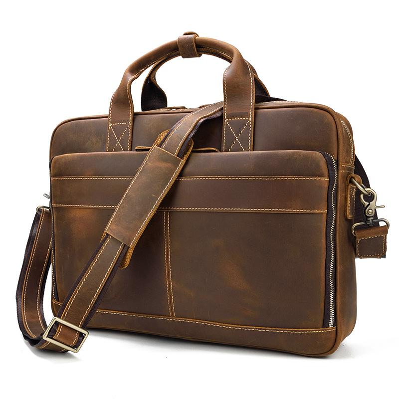 Vintage Brown Leather Men's 14‘’ Laptop Briefcase Professional Briefcase Computer Bag For Men