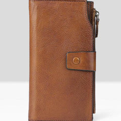 Handmade Leather Mens Cool Long Leather Wallet Wristlet Clutch Wallet for Men