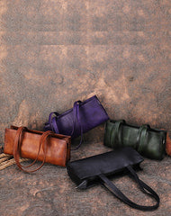 Handmade Green Leather Womens Vintage Baguette Bag - Side View