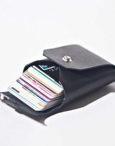 Handmade LEATHER Black Womens Small Card Wallet Leather Change Wallet FOR Women