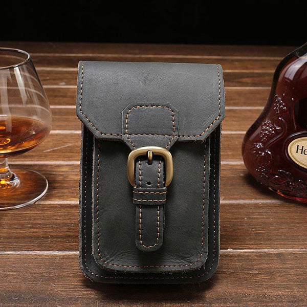 Leather Mens Cigarette Case with Belt Loop Cell Phone Holster Belt Pouch for Men