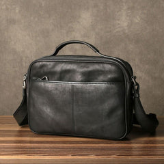 Cool Black Leather Mens Messenger Bag Work Bag Business Bag for men