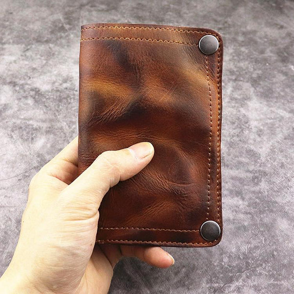 Brown Leather Men Billfold Wallet Leather Black - Back View