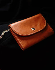 Cute Women Red Leather Mini Wallet with Keychain Billfold Minimalist Coin Wallet Small Zip Change Wallet For Women