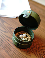 Cute Women Brown Leather Round Coin Wallet Box Small Portable Jewelry Storage Box For Women