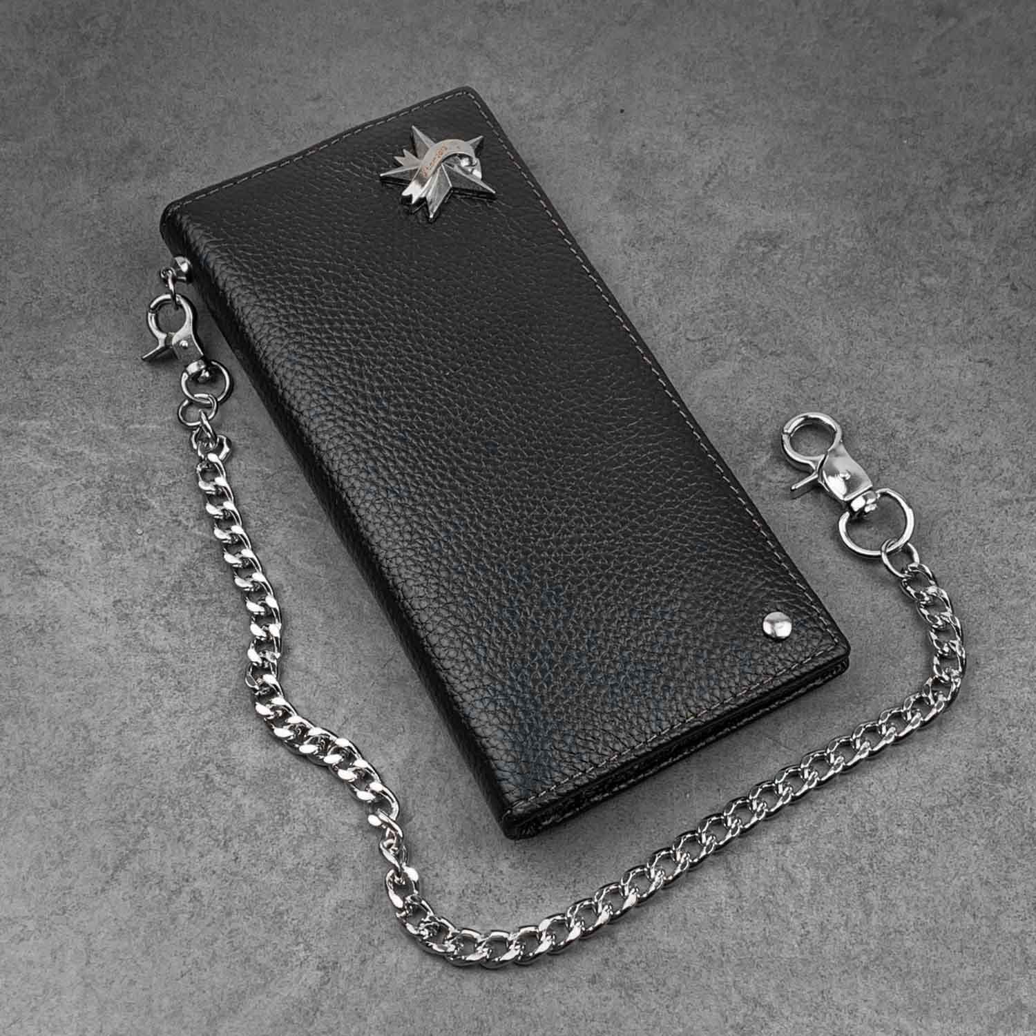 Black Casual Leather Mens Long Wallet Bifold Biker CHain Wallet Biker Wallet Chain Wallet For Men