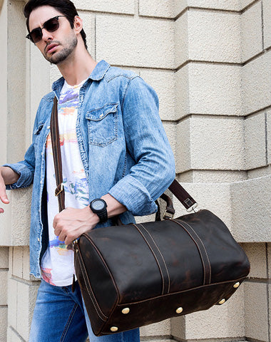 Vintage Leather Mens Large Weekender Bag Travel Bag Duffle Bag