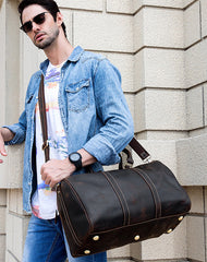 Vintage Leather Mens Large Weekender Bag Travel Bag Duffle Bag