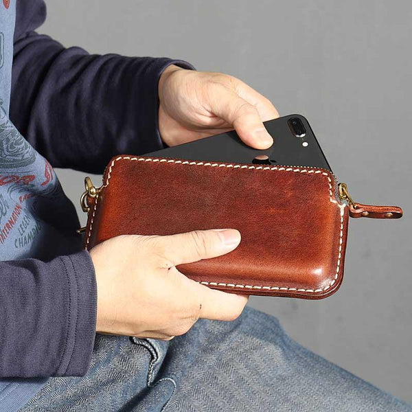 Fashion Black Leather Mens Long Wallet Brown - Back View