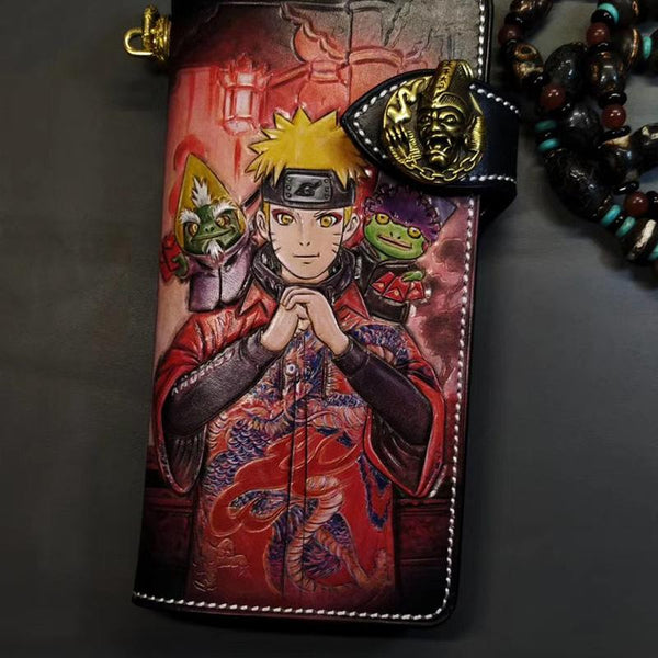 Badass Black Leather Men's Naruto Long Biker - Back View