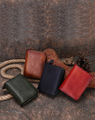 Vintage Women Leather Small Wallet with Zip Around Card Holders Bifold Small Wallet Billfold For Women