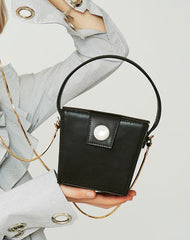 Cute Leather Black Womens Mini Box Purse Handbag Barrel Shoulder Bag for Women