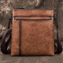 Brown  LEATHER MEN'S Small Side bag Square MESSENGER BAG Tan Square Courier Bag FOR MEN