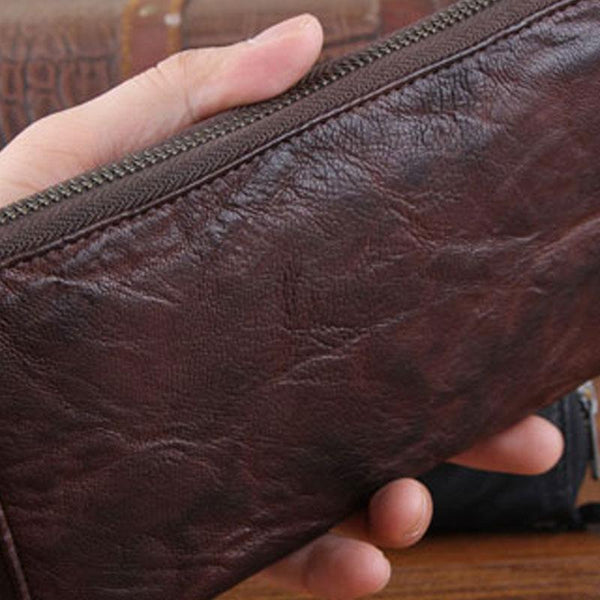 Genuine Leather Mens Cool Long Leather Wallet Zipper Clutch Wristlet Wallet for YBL01681001