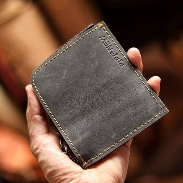 Handmade Slim Black Leather Mens billfold Wallet - Back View