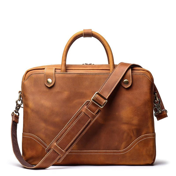 Vintage Brown Leather Men's Professional Briefcase 15‘’ Computer Briefcase Handbag For Men