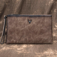 Vintage Tan MENS LEATHER SLIM ZIPPER CLUTCH - Side View