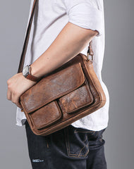 Vintage Leather Small Messenger Bag Shoulder Bag For Men