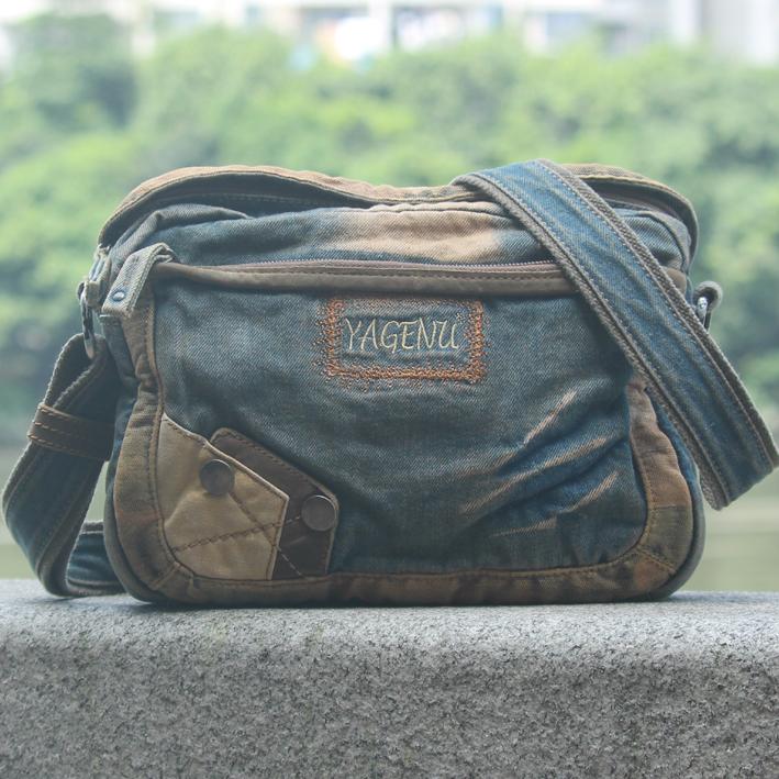 Denim Blue Mens Casual Small Messenger Bag Jean Postman Bag Courier Bag For Men
