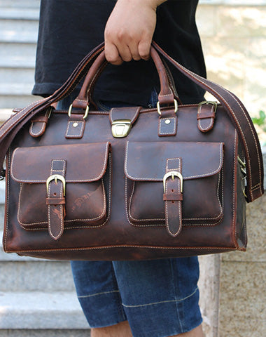 Vintage Leather Mens Handbag Weekender Bag Travel Bag Duffle Bag