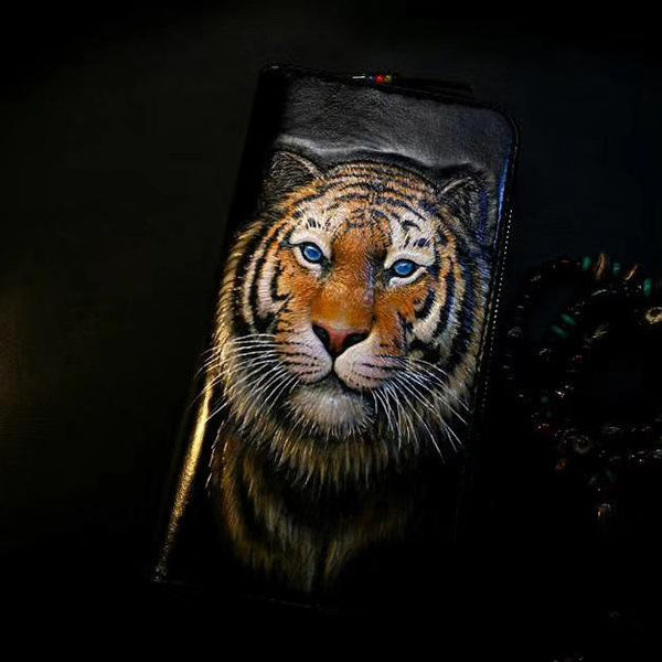 Badass Black Leather Men's Tiger Long Biker - Back View