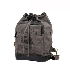 Fashion Canvas Leather Mens Bucket Sling Bag Sling Pack Khaki Canvas Sling Backpack for Men