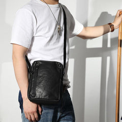 Cool Black LEATHER MEN'S 8 INCHES Small Side BAGs Vertical Coffee MESSENGER BAGs Courier BAG FOR MEN