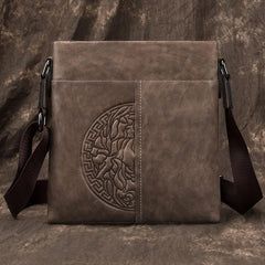 Casual Leather Brown Mens Vertical Side Bag - Back View