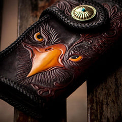 Handmade Leather Eagle Tooled Mens Chain Biker Wallet Cool Leather Wallet With Chain Wallets for Men