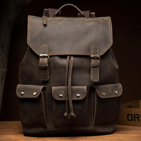 Fashion Coffee Mens Leather 15-inch Computer Backpack Travel Backpacks School Ba MSG04681106