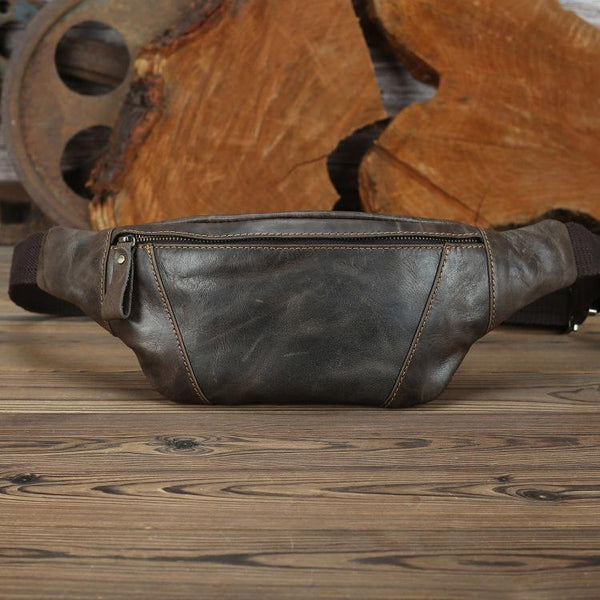 Brown MENS LEATHER FANNY PACK Coffee BUMBAG - Back View