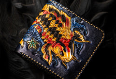 Handmade leather tooled fish carp wallet clutch black billfold wallet brown leather men - EverHandmade