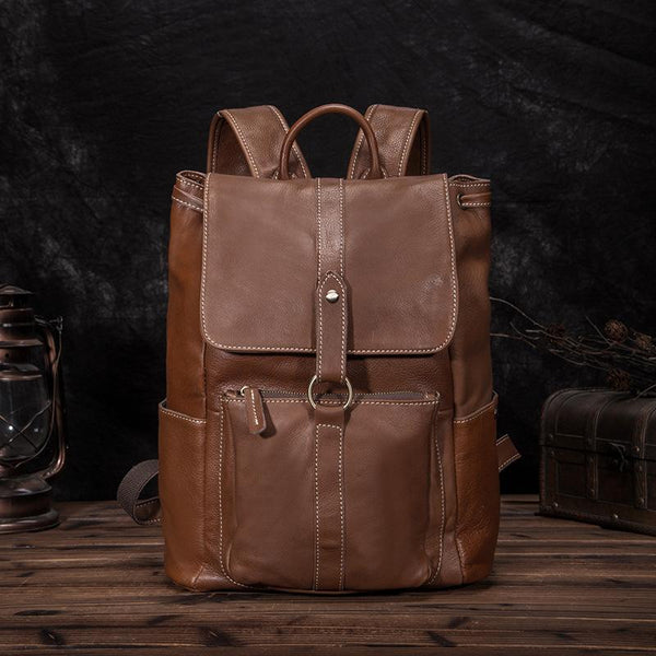 Top Brown Leather Men's Satchel Backpack Computer - Back View