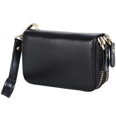 Cool Black Mens Double Zipper Leather Car Key Wallet Key Holder Change Holder For Men