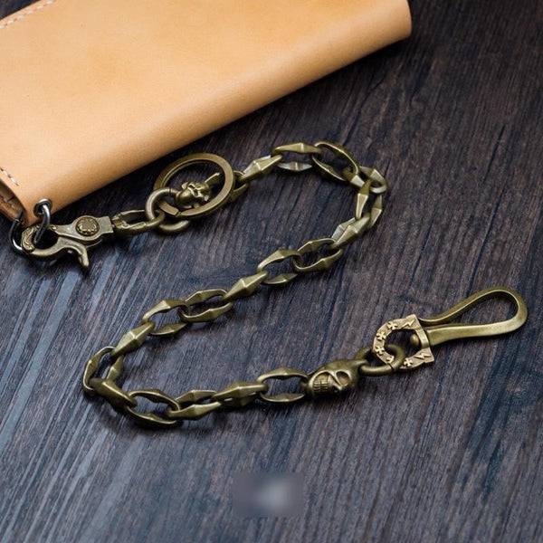 Cool Handmade Men's Pure Brass Skull Chain Pants Chains Biker Wallet Chain For M SDD02851072