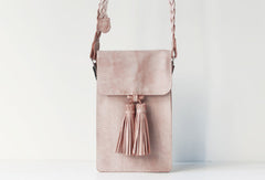 Handmade leather beige purse phone bag shoulder bag cossbody bag purse women - EverHandmade
