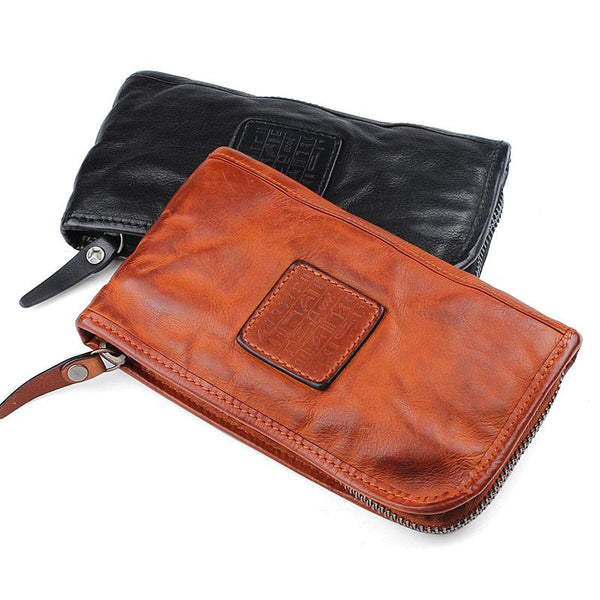 Cool Leather Mens Brown Long Chain Wallet Black Wristlet Wallet Black Clutch Wal DM02281049