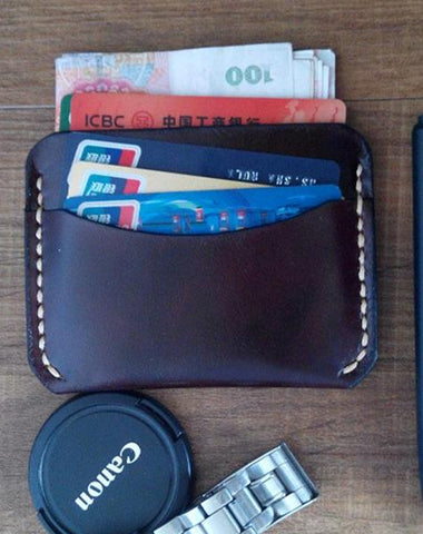 Handmade Leather Mens Slim Front Pocket Wallet Leather Card Wallets  for Men