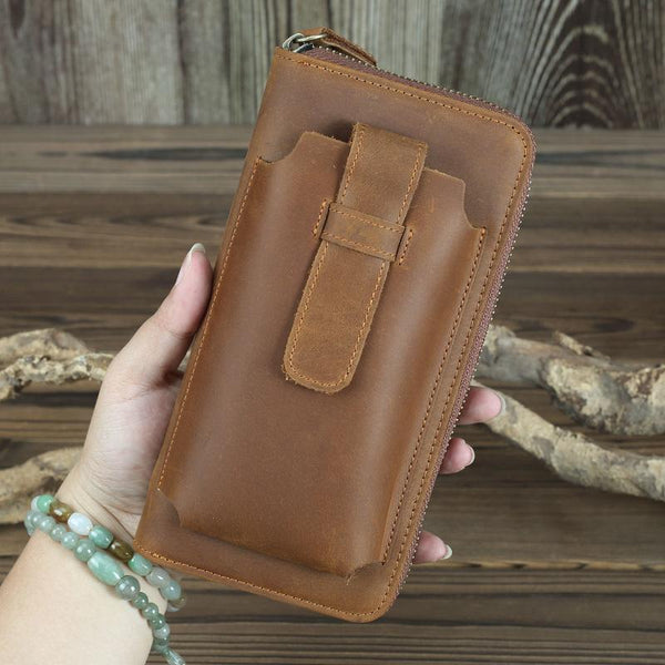 Brown Vintage Leather Long Wallet for Men - Back View