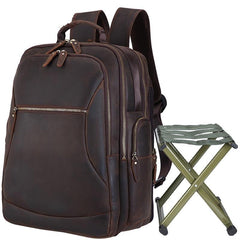 Dark Brown Leather Men's 17-inch Huge Computer Backpack Large Travel Backpack Large College Backpack For Men