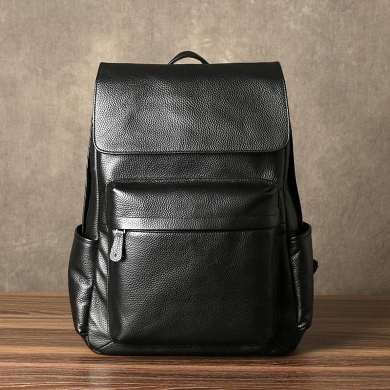 Genuine Leather Mens Cool Backpack Large Black Travel Backpack Hiking Backpack for men
