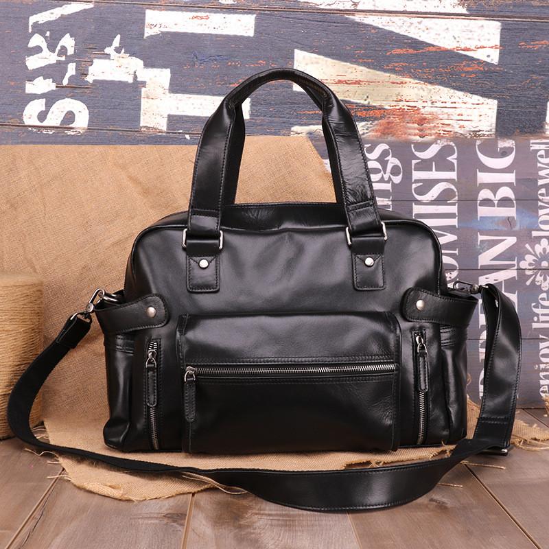 Casual Leather Mens 15 inches Black Briefcase Messenger Bag Travel Bag Black Handbag Side Bag for Men