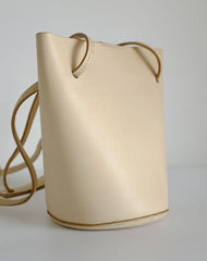 Handmade Leather Beige Womens Bucket Purse Barrel Shoulder Bags for Women