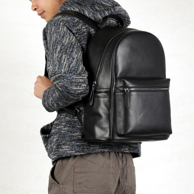 Leather Mens Large Cool Backpack Black Travel Backpack Hiking Backpack for men