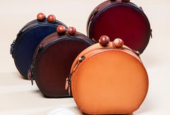Handmade Genuine Leather Round Handbag Bag Crossbody Bag Shoulder Bag Purse For Women - EverHandmade