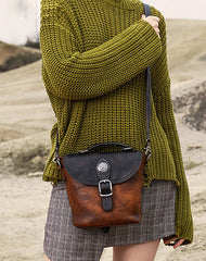 Vintage Leather Womens Bucket Brown Shoulder Bag - Front View