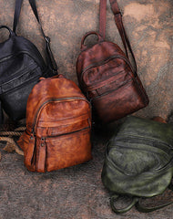 Best Vintage Green Leather Rucksack Womens Vintage School Backpacks Leather Backpack Purse