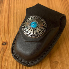 Handmade Black Leather Mens Citroen DS Car Key Case Beige Regal Car Key Holder with Belt Loop/Belt Clip